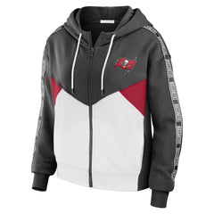 Tampa Bay Buccaneers WEAR by Erin Andrews Women's Color Block Light Weight Modest Crop Full-Zip Hoodie - Pewter/White discount