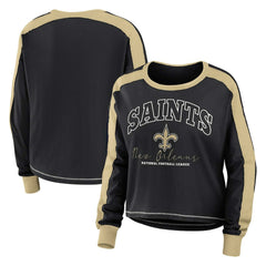 New Orleans Saints WEAR by Erin Andrews Women's Plus Size Colorblock Long Sleeve T-Shirt - Black on sale