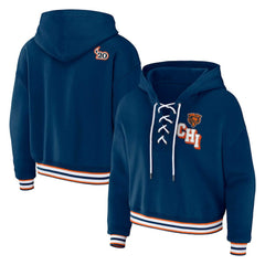 Chicago Bears WEAR by Erin Andrews Women's Plus Size Lace-Up Pullover Hoodie - Navy outlet