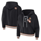 Cincinnati Bengals WEAR by Erin Andrews Women's Plus Size Lace-Up Pullover Hoodie - Black outlet