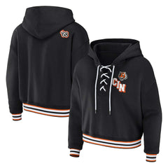 Cincinnati Bengals WEAR by Erin Andrews Women's Plus Size Lace-Up Pullover Hoodie - Black outlet