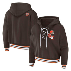 Cleveland Browns WEAR by Erin Andrews Women's Plus Size Lace-Up Pullover Hoodie - Brown cheap
