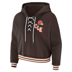 Cleveland Browns WEAR by Erin Andrews Women's Plus Size Lace-Up Pullover Hoodie - Brown cheap