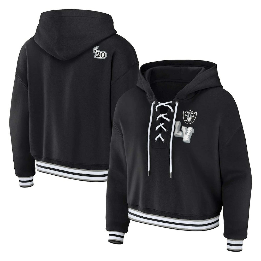 Las Vegas Raiders WEAR by Erin Andrews Women's Plus Size Lace-Up Pullover Hoodie - Black online
