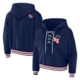 New England Patriots WEAR by Erin Andrews Women's Plus Size Lace-Up Pullover Hoodie - Navy online