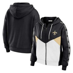 New Orleans Saints WEAR by Erin Andrews Women's Plus Size Color Block Full-Zip Hoodie - Black/White sale