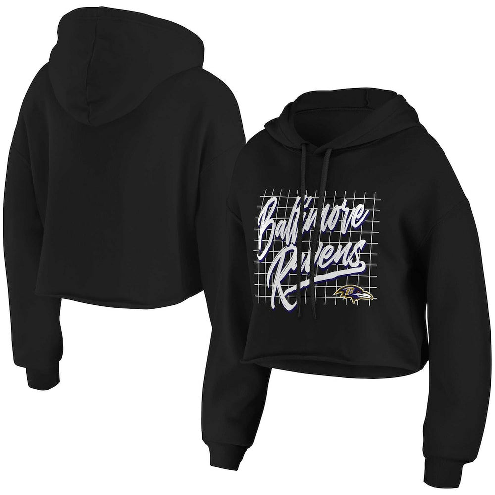 Baltimore Ravens WEAR by Erin Andrews Women's Domestic Cropped Pullover Hoodie - Black on sale