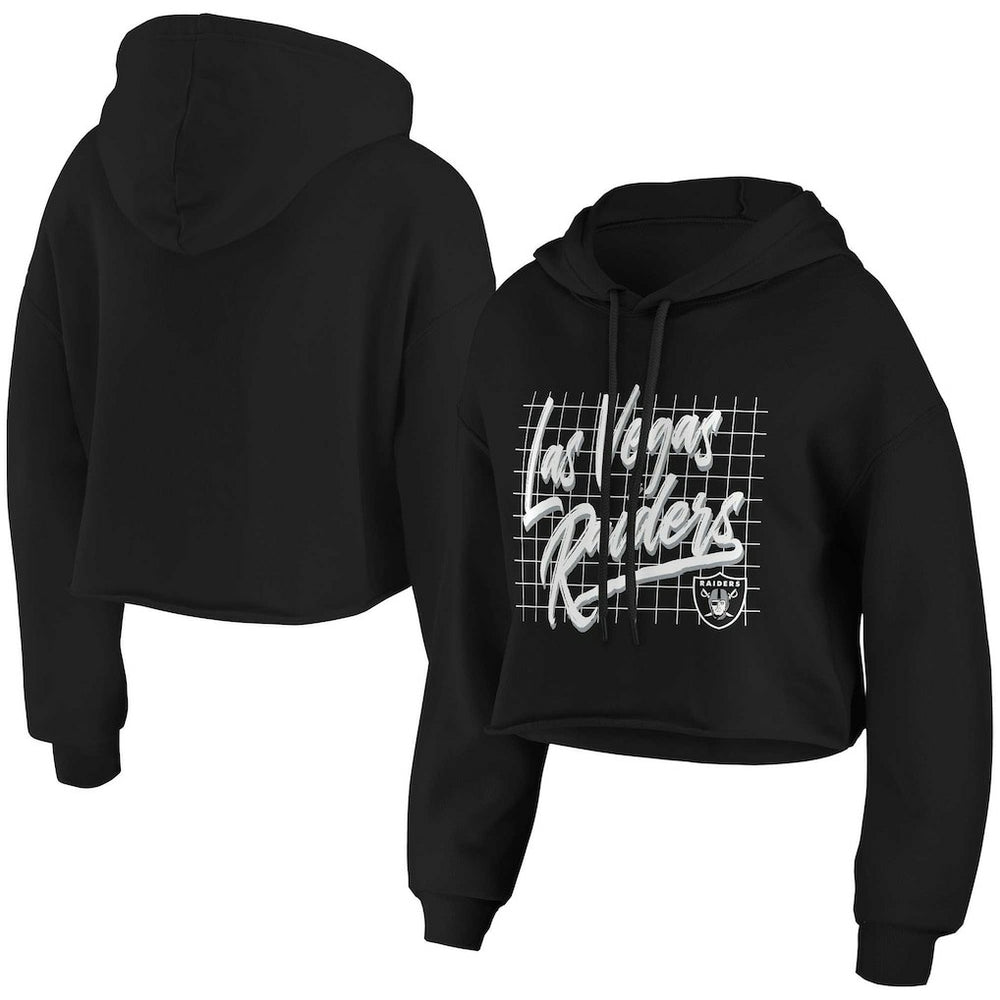Las Vegas Raiders WEAR by Erin Andrews Women's Domestic Cropped Pullover Hoodie - Black on sale