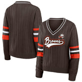 Cleveland Browns WEAR by Erin Andrews Women's Throwback V-Neck Sweater - Brown on sale
