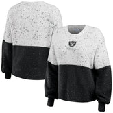 Las Vegas Raiders WEAR by Erin Andrews Women's Lighweight Modest Crop Color-Block Pullover Sweater - White/Black for sale