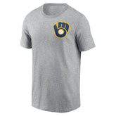 Milwaukee Brewers Cooperstown Collection Large Logo 2-Hit T-Shirt - Heather Gray | Nike