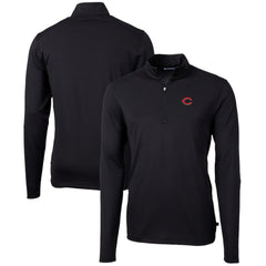 Cincinnati Reds Cutter & Buck Virtue Eco Pique Recycled Quarter-Zip Pullover Top - Black