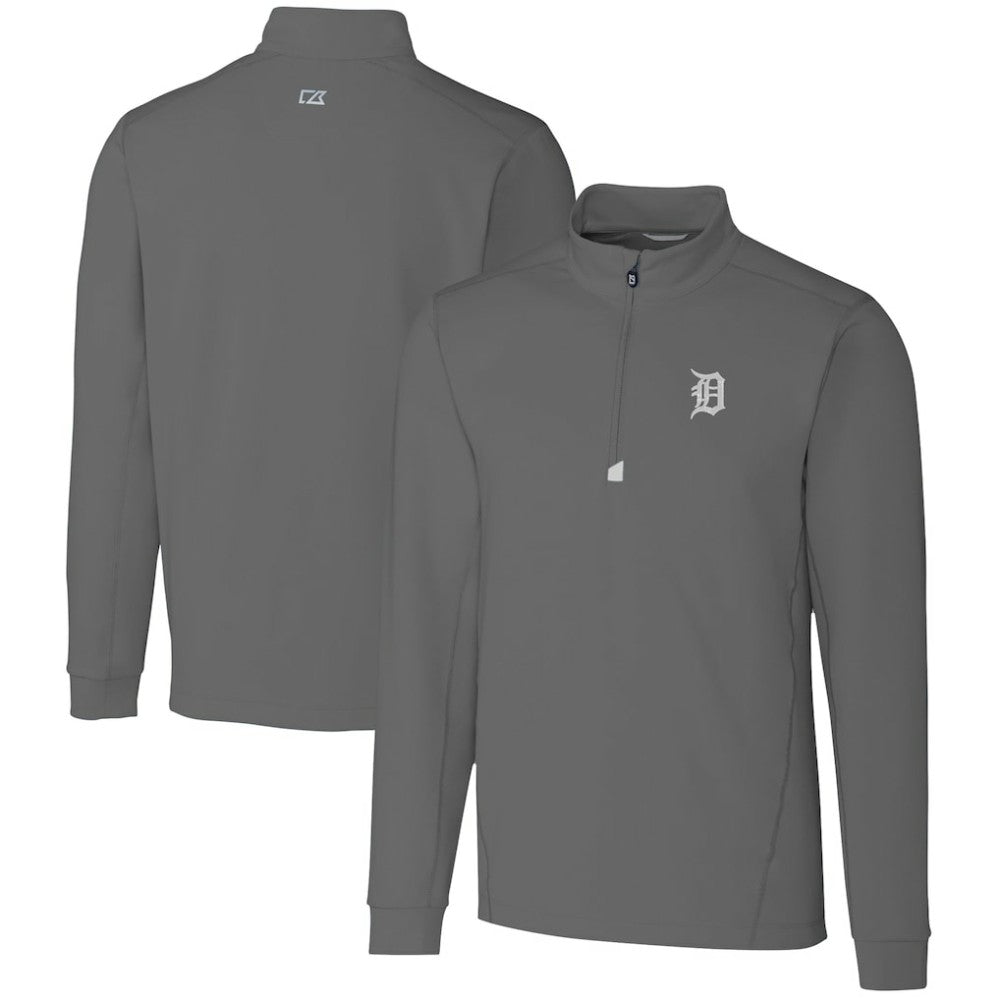 Detroit Tigers Cutter & Buck Big & Tall Traverse Stretch Quarter-Zip Pullover Top - Gray