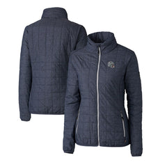 New England Patriots Cutter & Buck Women's Helmet Logo Rainier PrimaLoft Eco Insulated Full-Zip Puffer Jacket - Heather Navy sale