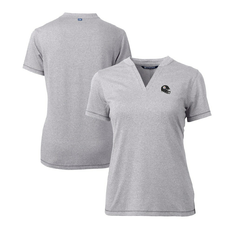 Pittsburgh Steelers Cutter & Buck Women's Helmet Logo DryTec Forge Stretch V-Neck Blade Top - Heather Gray discount