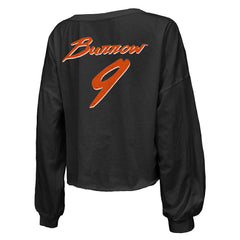 Joe Burrow Cincinnati Bengals Majestic Threads Women's Name & Number Off-Shoulder Script Cropped Long Sleeve Relaxed V-Neck T-Shirt - Black sale
