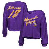 Justin Jefferson Minnesota Vikings Majestic Threads Women's Name & Number Off-Shoulder Script Cropped Long Sleeve V-Neck T-Shirt - Purple on sale