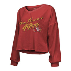 Christian McCaffrey San Francisco 49ers Majestic Threads Women's Name & Number Off-Shoulder Script Cropped Long Sleeve V-Neck T-Shirt - Scarlet outlet