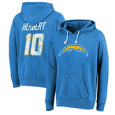 Justin Herbert Los Angeles Chargers Majestic Threads Name & Number Tri-Blend Pullover Hoodie - Powder Blue cheap