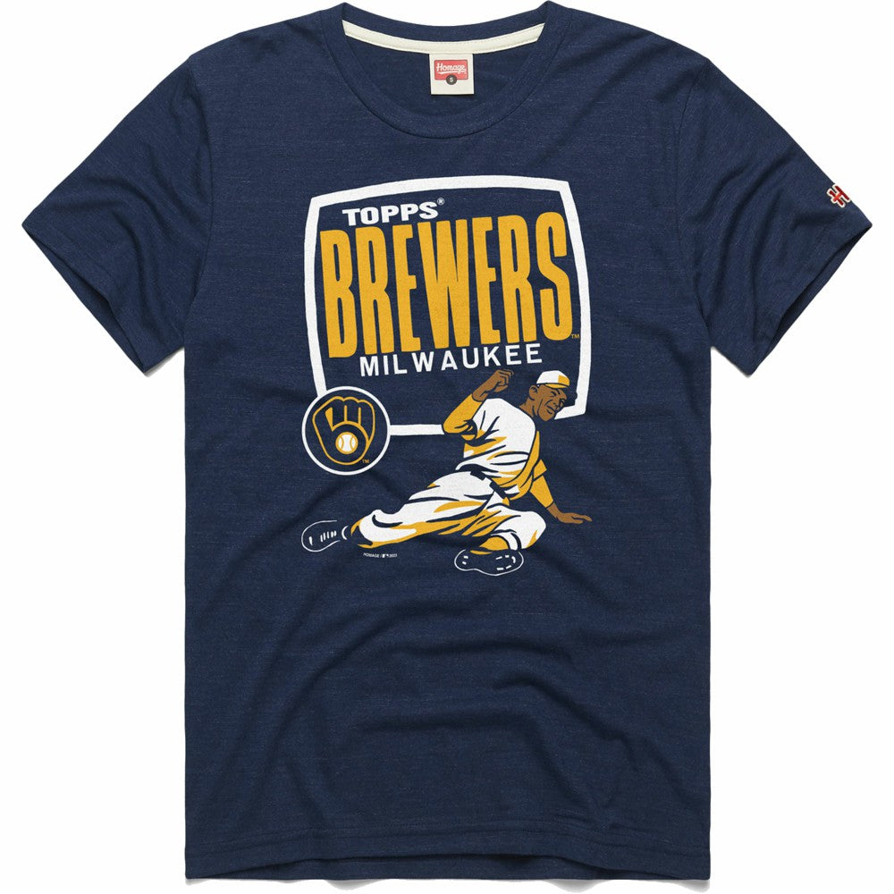 Milwaukee Brewers Homage x Topps Tri-Blend T-Shirt - Navy
