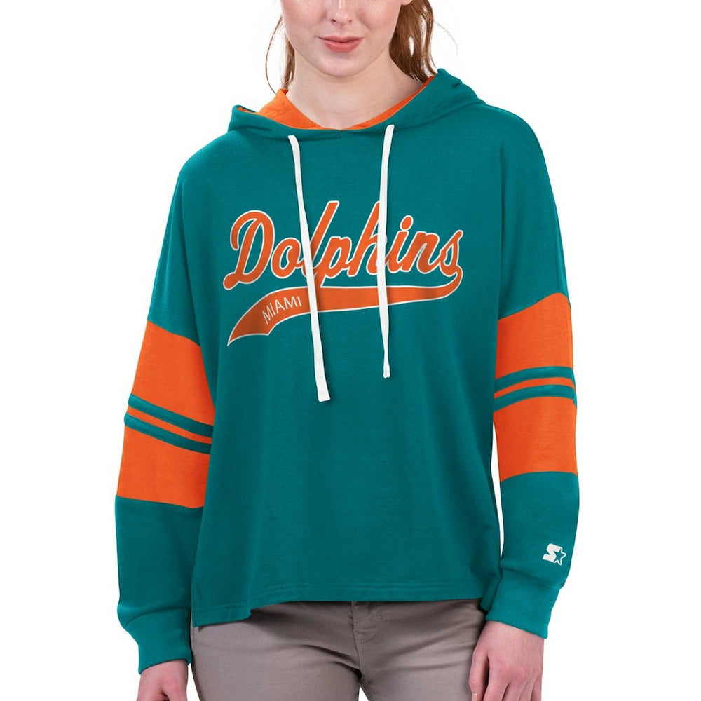 Miami Dolphins Starter Women's Bump And Run Long Sleeve Hoodie T-Shirt - Aqua outlet