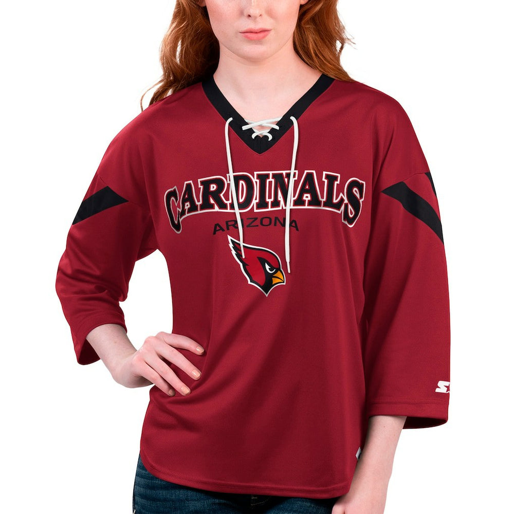 Arizona Cardinals Starter Women's Rally Lace-Up 3/4 Sleeve T-Shirt - Cardinal sale