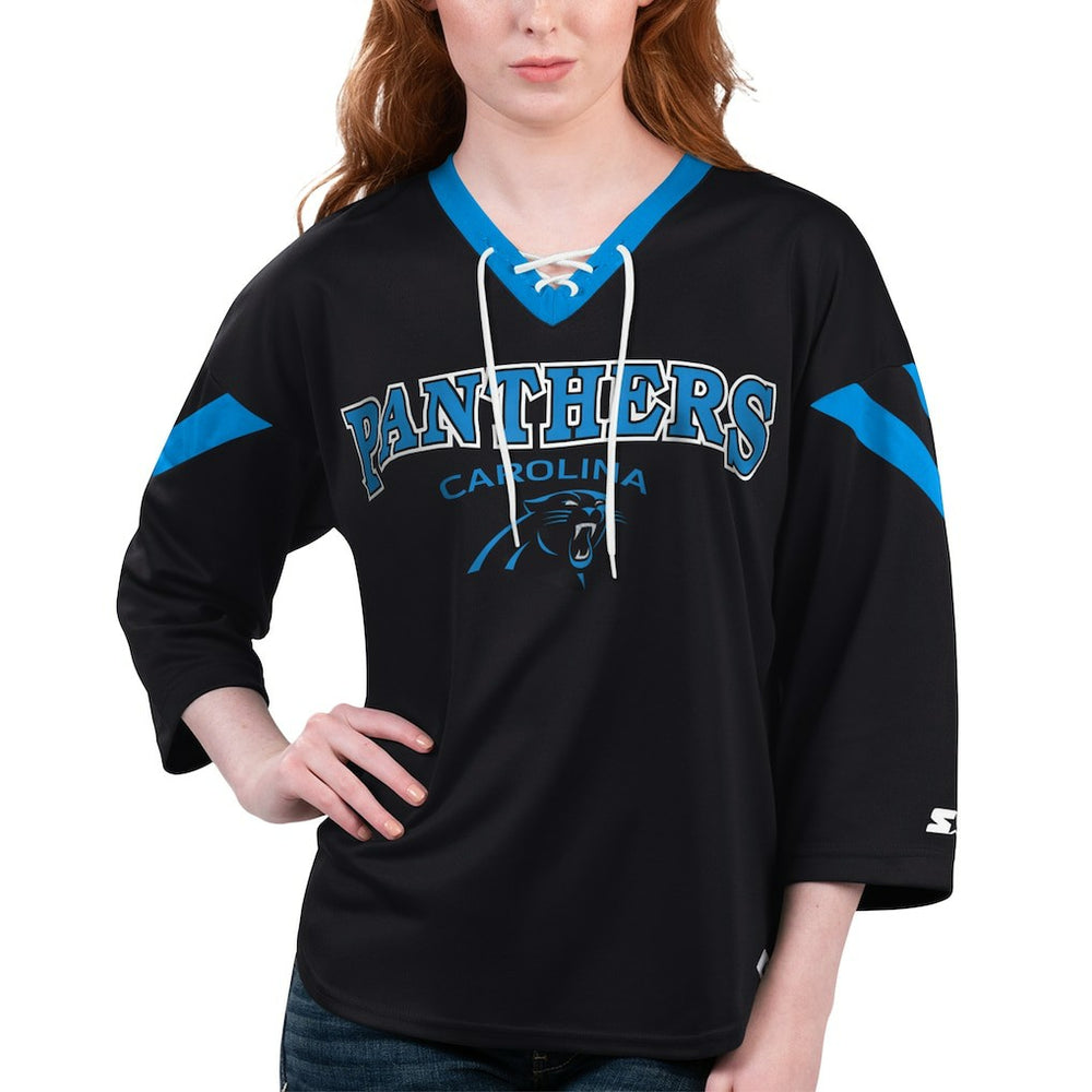 Carolina Panthers Starter Women's Rally Lace-Up 3/4 Sleeve T-Shirt - Black online