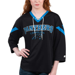 Carolina Panthers Starter Women's Rally Lace-Up 3/4 Sleeve T-Shirt - Black online
