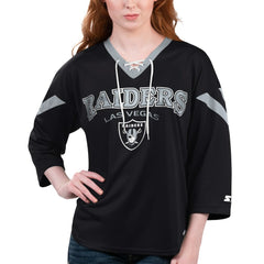 Las Vegas Raiders Starter Women's Rally Lace-Up 3/4 Sleeve T-Shirt - Black discount