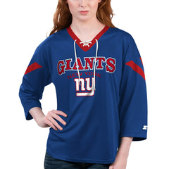 New York Giants Starter Women's Rally Lace-Up 3/4 Sleeve T-Shirt - Royal discount