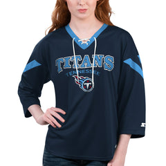 Tennessee Titans Starter Women's Rally Lace-Up 3/4 Sleeve T-Shirt - Navy sale