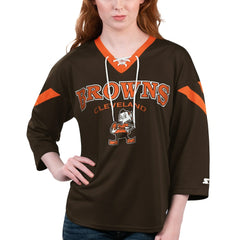 Cleveland Browns Starter Women's Rally Lace-Up 3/4 Sleeve T-Shirt - Brown cheap