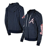 Atlanta Braves Women's Pinstripe Tri-Blend Full-Zip Hoodie Jacket - Navy | New Era