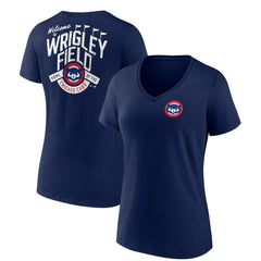 Chicago Cubs Women's Hometown Collection Wrigley V-Neck T-Shirt - Navy