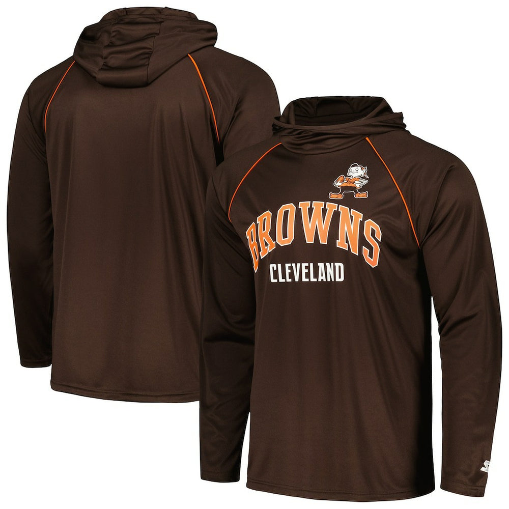 Cleveland Browns Starter Gridiron Classics Throwback Raglan Long Sleeve Hooded T-Shirt - Brown outlet