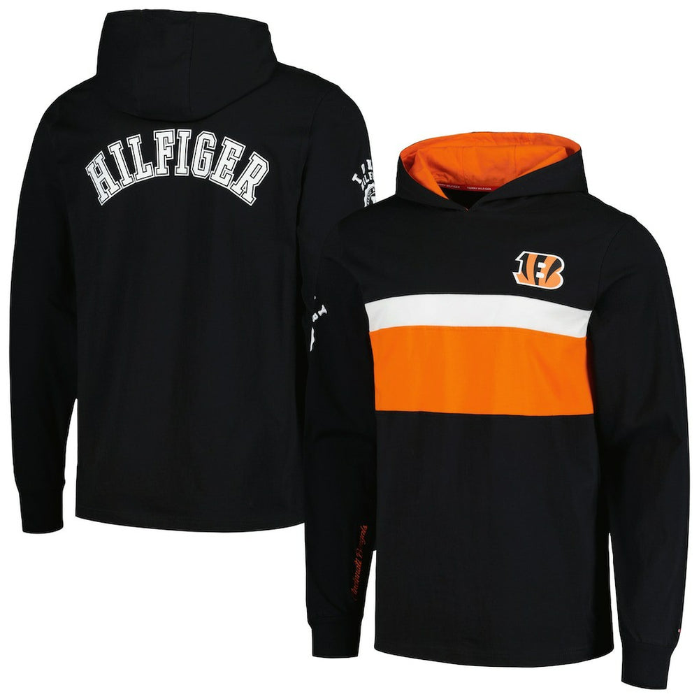 Cincinnati Bengals Tommy Hilfiger Morgan Long Sleeve Hoodie T-Shirt - Black on sale