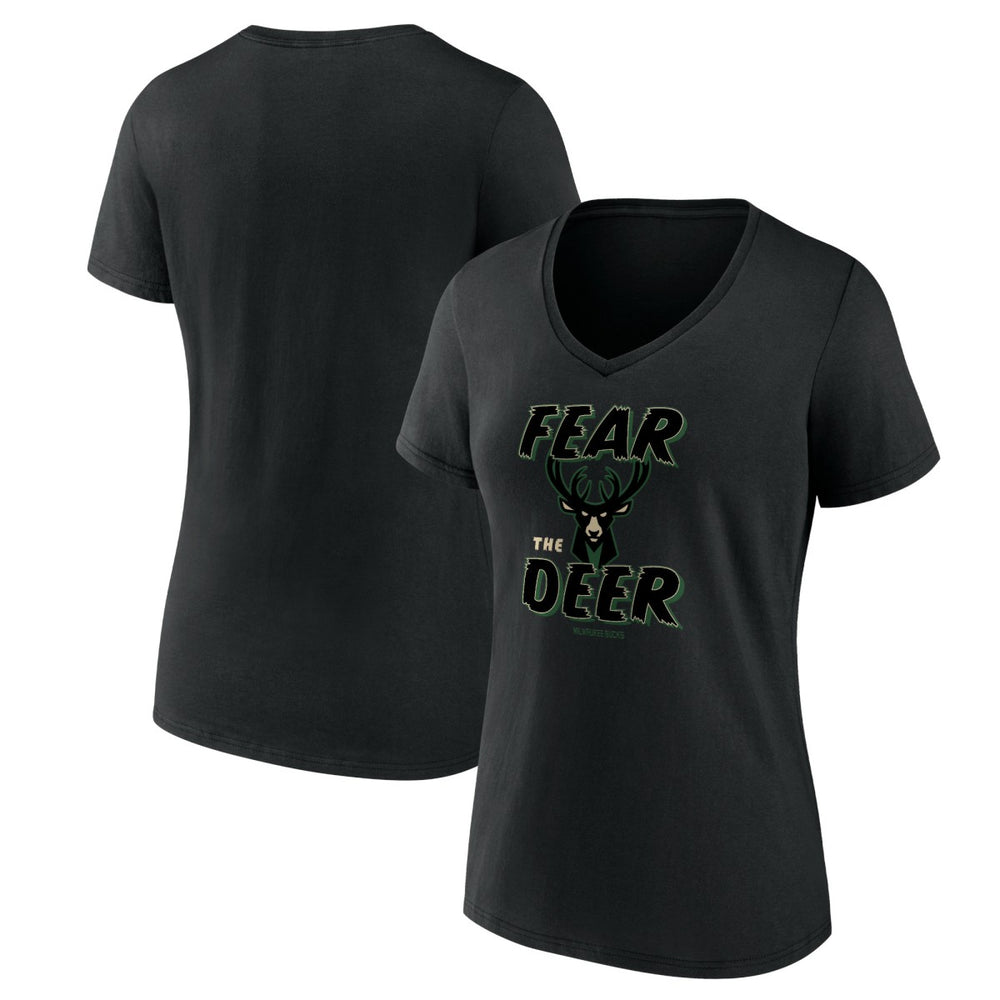 Milwaukee Bucks Women's Hometown Collection Fear The Deer V-Neck T-Shirt - Black discount