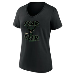 Milwaukee Bucks Women's Hometown Collection Fear The Deer V-Neck T-Shirt - Black discount