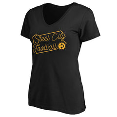 Pittsburgh Steelers Women's Script V-Neck T-Shirt - Black discount