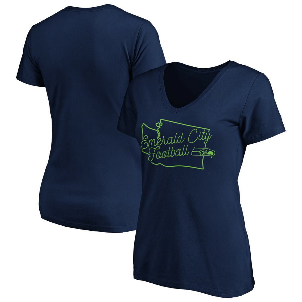 Seattle Seahawks Women's Script V-Neck T-Shirt - College Navy on sale