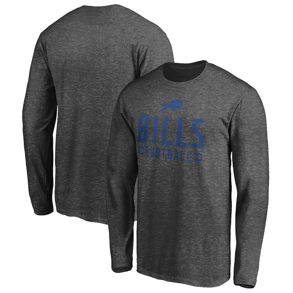 Buffalo Bills Stencil Stack Long Sleeve T-Shirt - Charcoal for sale
