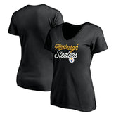 Pittsburgh Steelers Women's Long Stride V-Neck T-Shirt - Black for sale