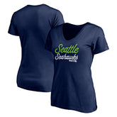 Seattle Seahawks Women's Long Stride V-Neck T-Shirt - College Navy online