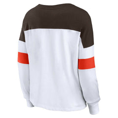 Cleveland Browns Women's Plus Size Even Match Lace-Up Long Sleeve V-Neck Top - White/Brown cheap