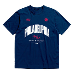 Philadelphia 76ers Bleacher Report x Unisex World Tour T-Shirt - Navy | Mitchell & Ness for sale
