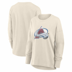 Colorado Avalanche Fanatics Women's Distressed Logo Long Sleeve T-Shirt Cream