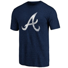 Atlanta Braves Official Logo Tri-Blend T-Shirt - Heather Navy