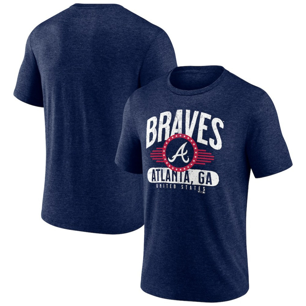 Atlanta Braves Badge of Honor Tri-Blend T-Shirt - Heather Navy
