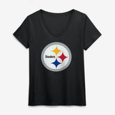 Pittsburgh Steelers Logo Athletic Women's Primary Logo V-Neck T-Shirt - Black online