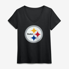 Pittsburgh Steelers Logo Athletic Women's Primary Logo V-Neck T-Shirt - Black online